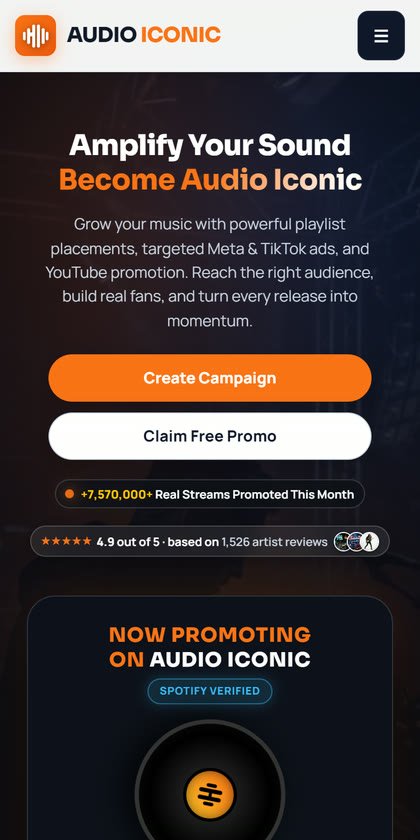 Audio Iconic homepage on a mobile phone